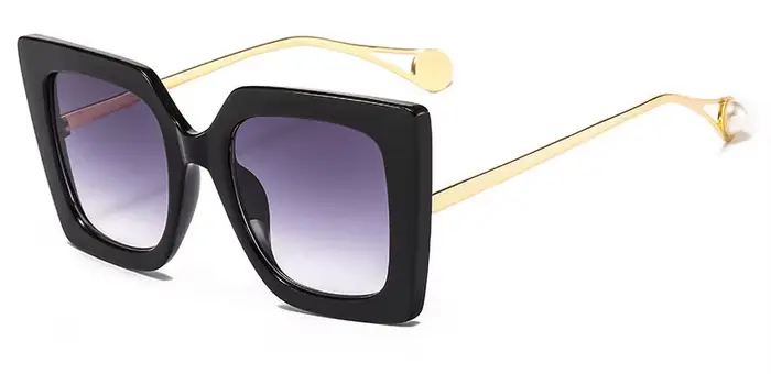 Lunettes de soleil carrées noires pour femmes, monture métallique chimressée, marque de luxe, lunett