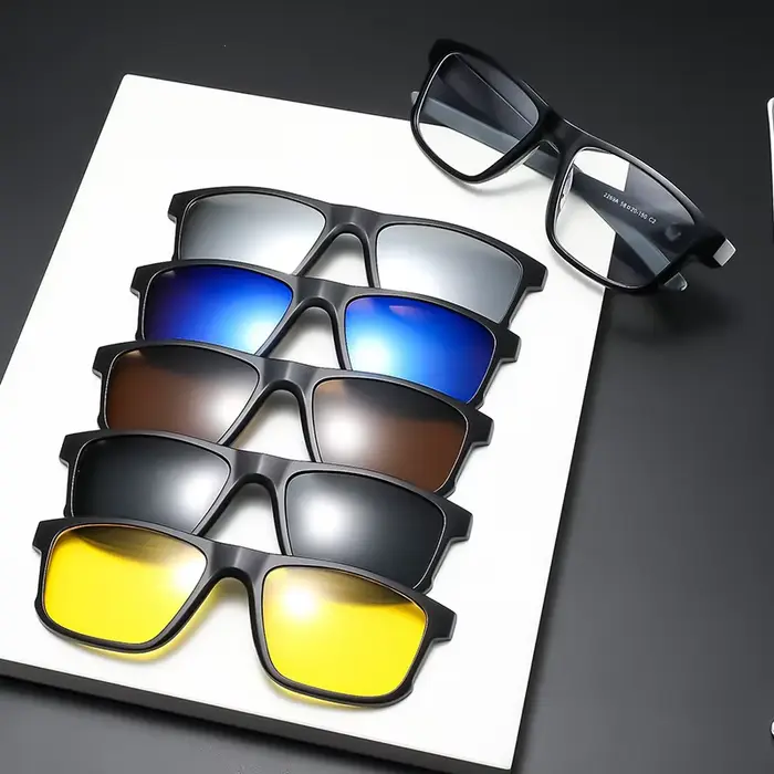 Monture de lunettes pour hommes et femmes avec 5 clips magnétiques pour lunettes de soleil polarisée