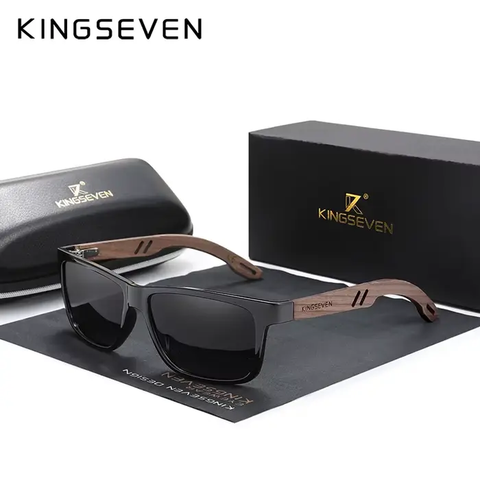 KINGSEVEN 100% lunettes De soleil polarisées Vintage hommes en bois bois Protection UV400 mode lunet