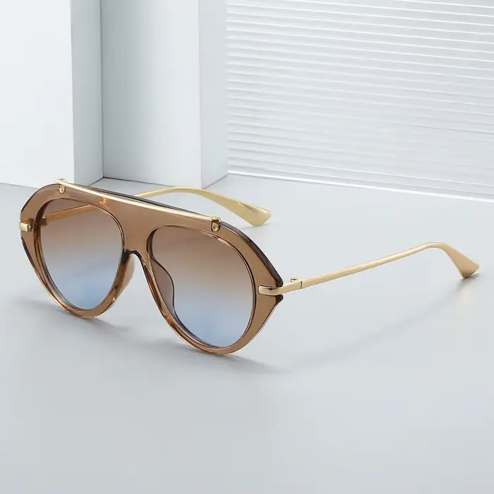 Nouvelles lunettes de soleil aviateur surdimensionnées unisexe – Style rétro années 70, monture doré