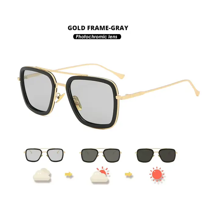 Top qualité Tony Stark carré lunettes de soleil photochromique polarisé hommes lunettes Steampunk lu