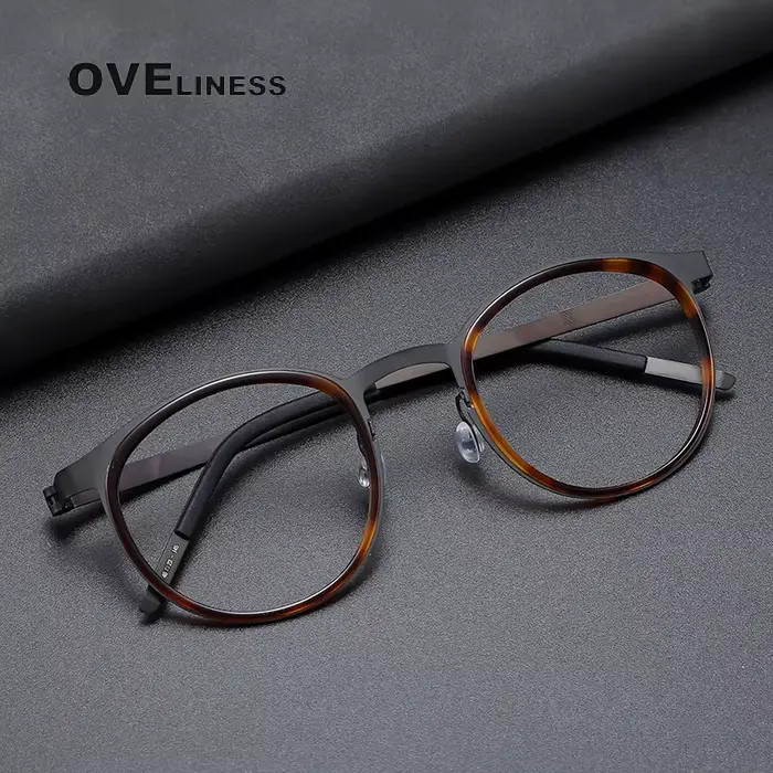 Monture de lunettes en titane pur pour hommes, Design de marque, en métal, Vintage, rondes, sur Pres