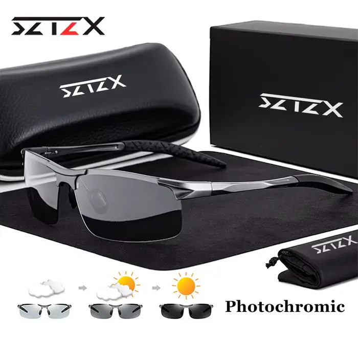 SZTZX-Lunettes de soleil photochromiques sans bords pour homme, polarisées, anti-UV, pour la conduit