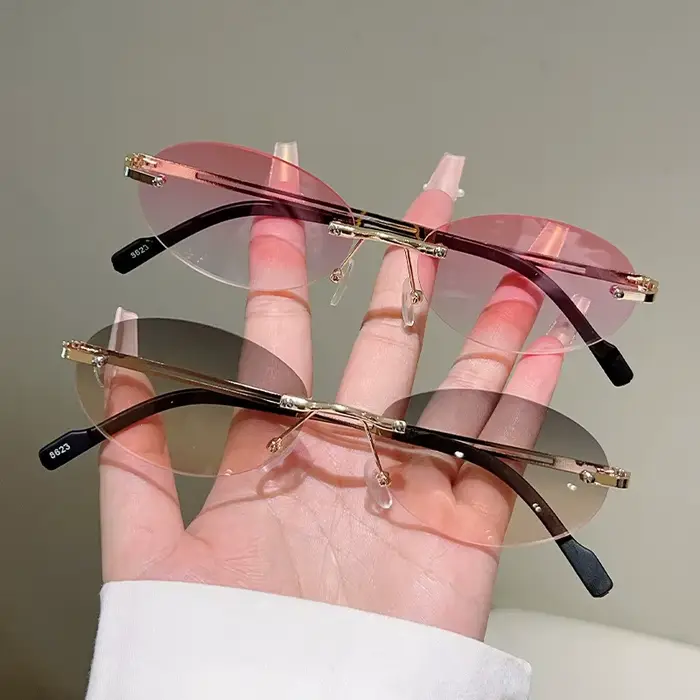 Lunettes de soleil ovales sans monture pour hommes et femmes