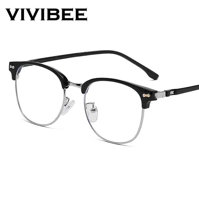 VIVIBEE rétro Semi sans monture bleu lumière bloquant lunettes hommes TR90 Vintage Anti ordinateur rayon filtre jeu