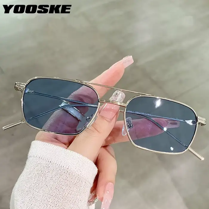 YOOSKE petite monture Double faisceau lunettes de soleil femmes hommes marque de mode concepteur métal carré