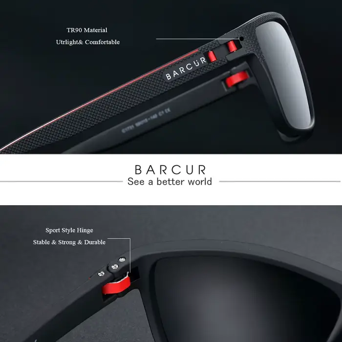 BARCUR hommes lunettes de soleil polarisées TR90 léger pêche voyage lunettes de soleil femmes lunett