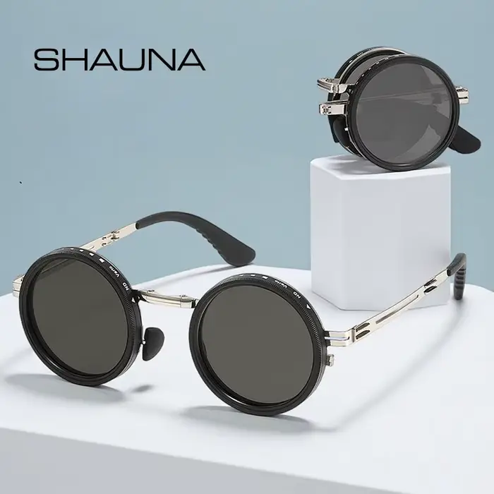 SHAUNA lunettes de soleil polarisées rondes à gradation réglable en métal Punk ND9 niveaux anti-lumi