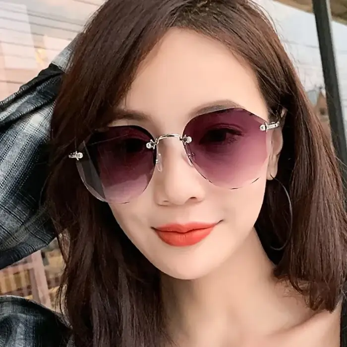 2025 nouveau élégant femme mâle Vintage mode dégradé lunettes de soleil coupe ronde sans monture