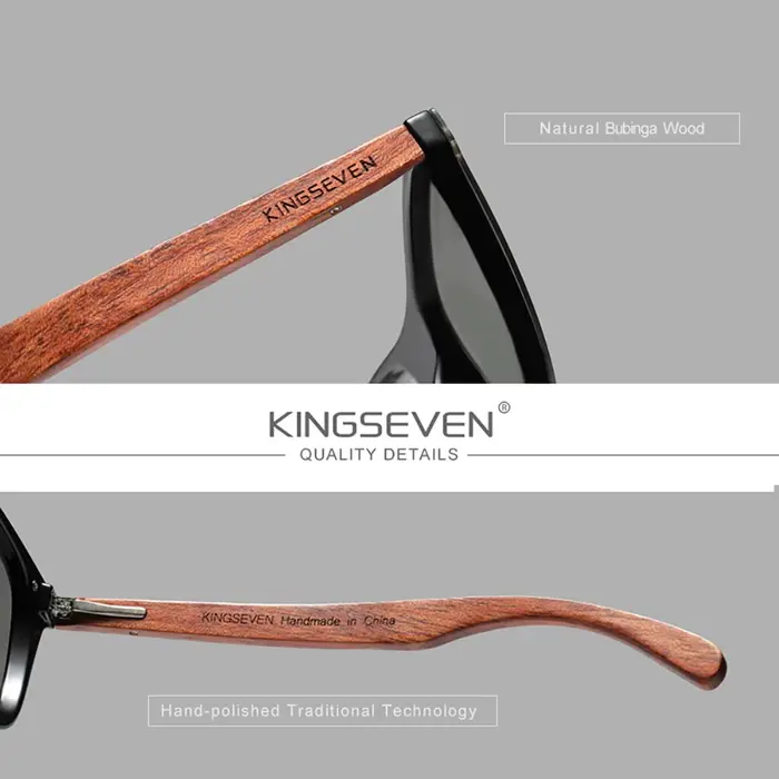 KINGSEVEN Lunettes de soleil en bois polarisées pour hommes et femmes, verres de mode UV400, pour la