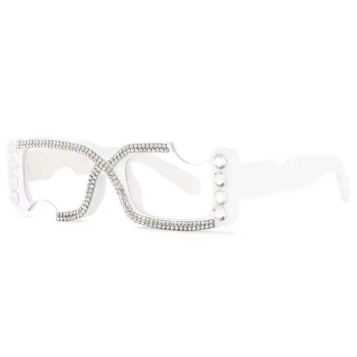 53614 femmes luxe diamant carré Anti bleu lunettes montures mode ordinateur lunettes Rectangle rose 