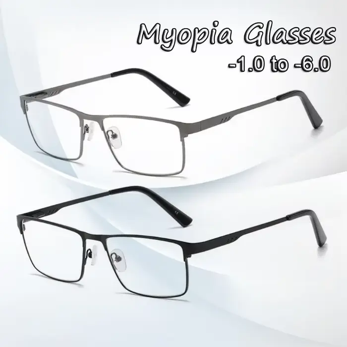 Lunettes de myopie à grande monture carrée en métal pour hommes