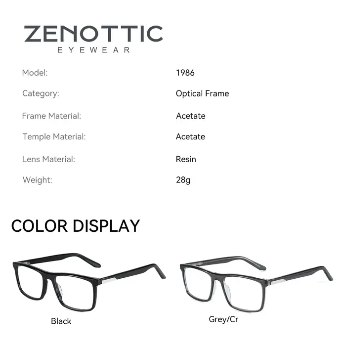 ZENOTTIC tendance lunettes optiques en acétate grand cadre carré solide épissage lunettes mode sans 