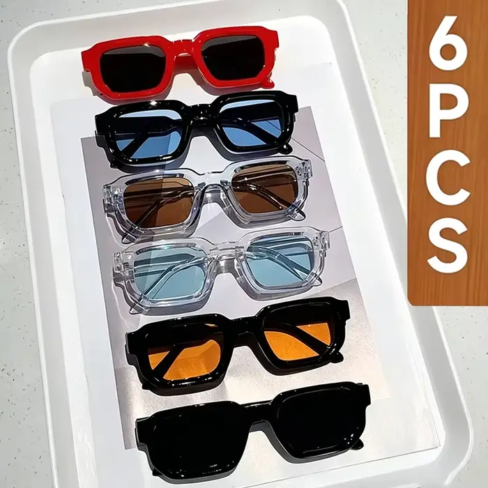 6 pièces/ensemble femmes Vintage Rectangle cadre lunettes de soleil mode rétro