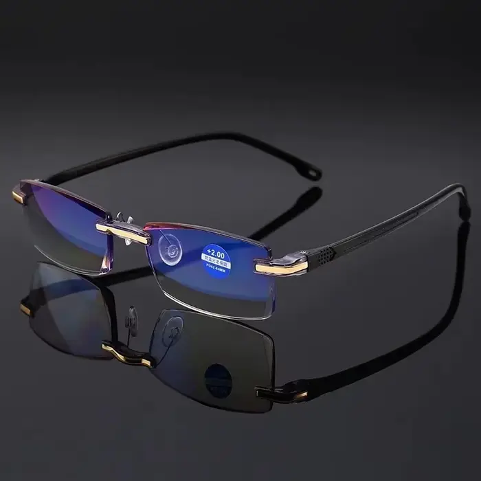 Lunettes de lecture carrées sans cadre pour hommes et femmes, anti-lumière bleue, lunettes d'ordinat
