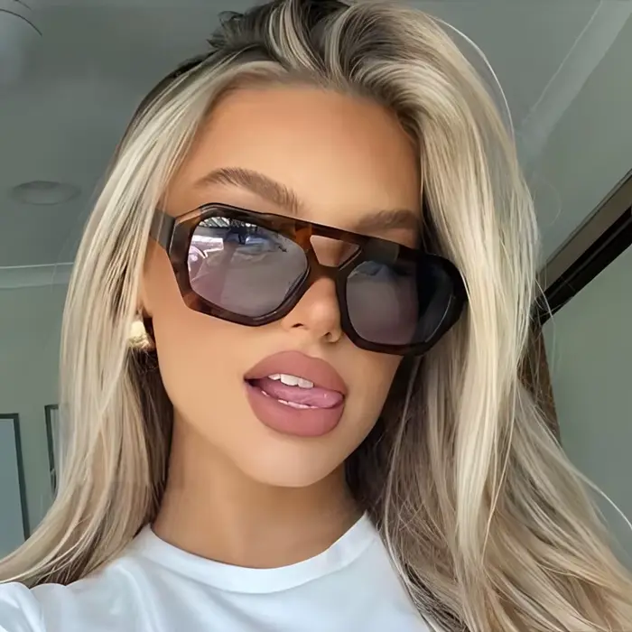 RUOBO rétro cadre carré Double ponts lunettes De soleil léopard marque De mode concepteur femme