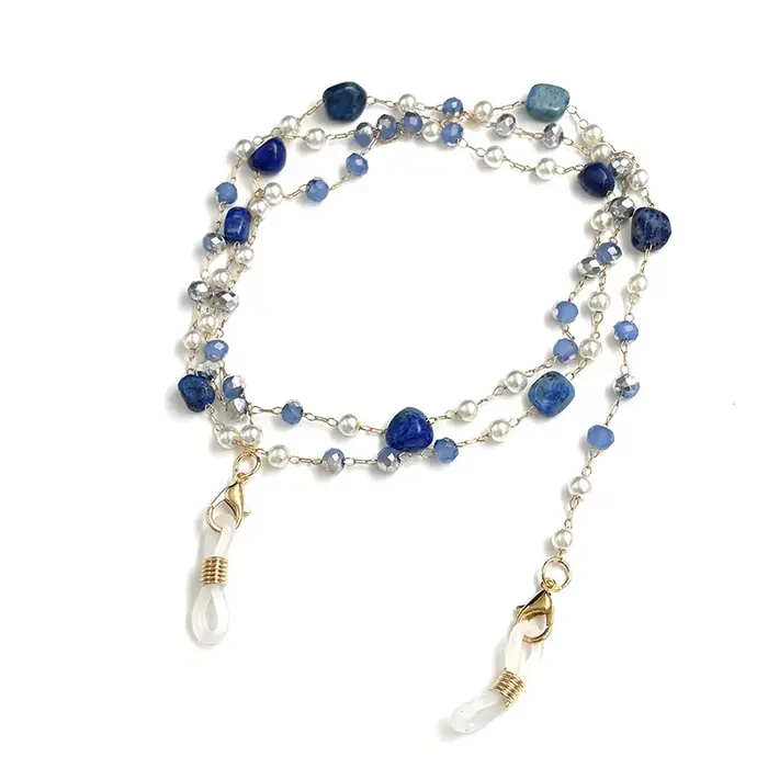 Chaîne de lunettes de soleil faite à la main, corde de cou antidérapante, pierre d'agate, perle de c