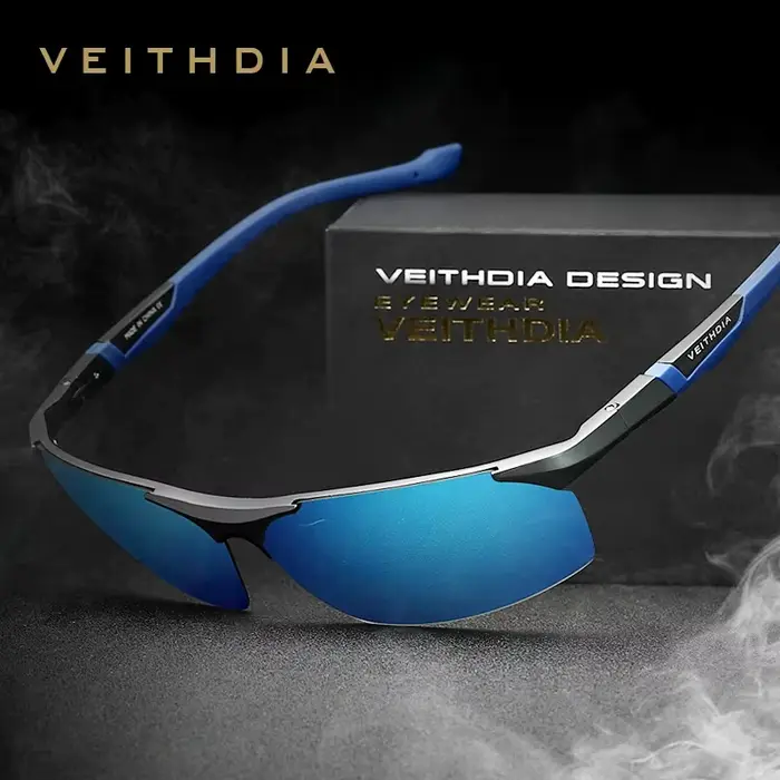VEITHDIA-Lunettes de soleil polarisées en aluminium magnésium pour hommes, revêtement bleu miroir, l