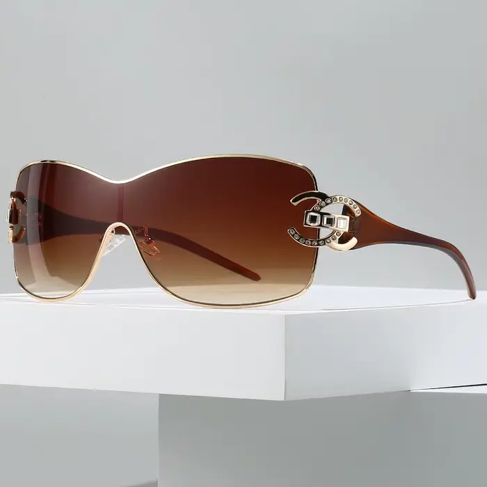 Lunettes de soleil de luxe surdimensionnées en diamant, une pièce, Punk, Vintage, pour femmes et hom