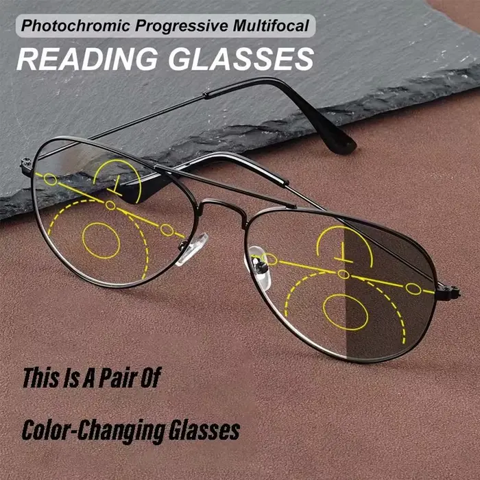 Lunettes de lecture multifocales photochromiques de style décontracté pour hommes