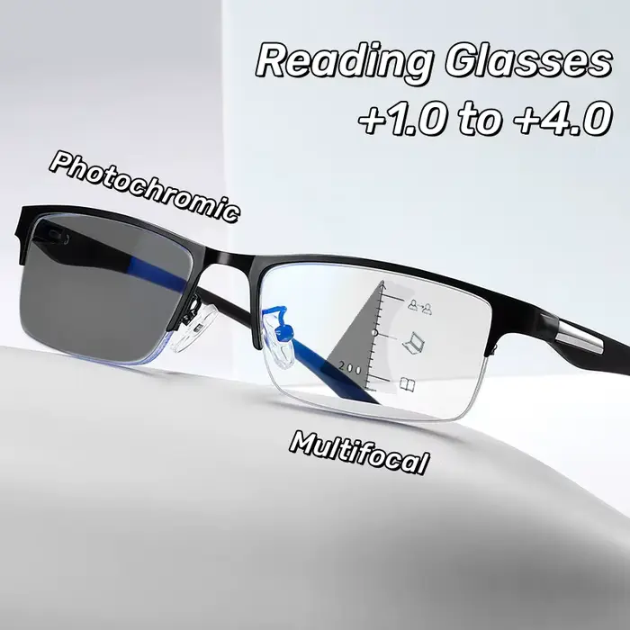 Lunettes de lecture photochromiques multifocales progressives pour hommes, anti-lumière bleue, lunet