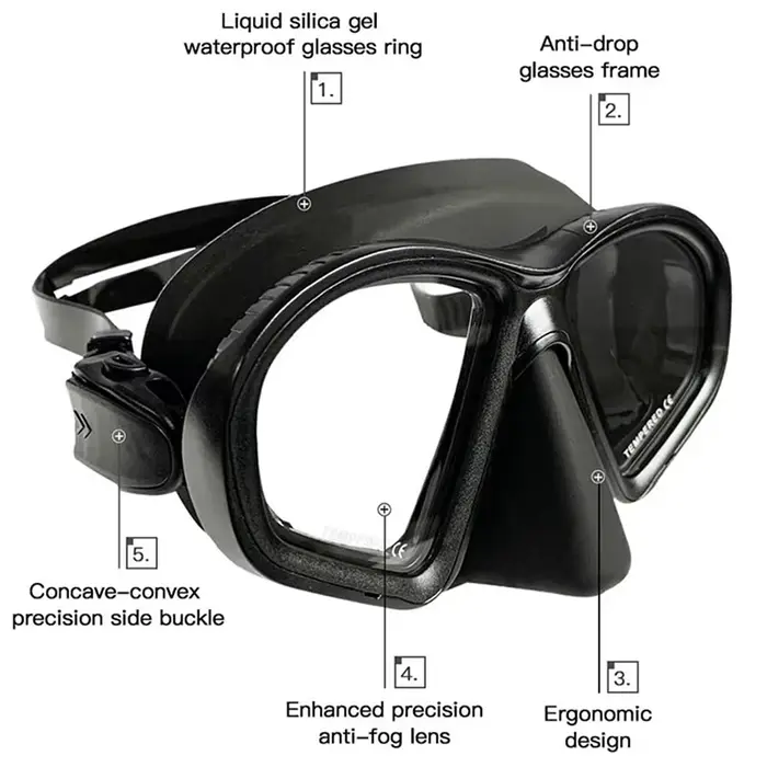 Masque de plongée libre professionnel à faible volume avec lentille M, verre trempé et support de caméra