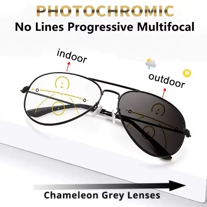 Lunettes de lecture multifocales photochromiques à grande monture – Alliage de cuivre