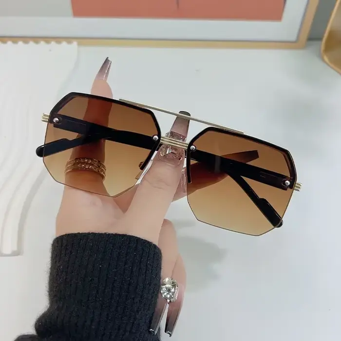 Lunettes de soleil carrées en métal pour hommes, demi-monture, ongles de riz, tendance décontractée,