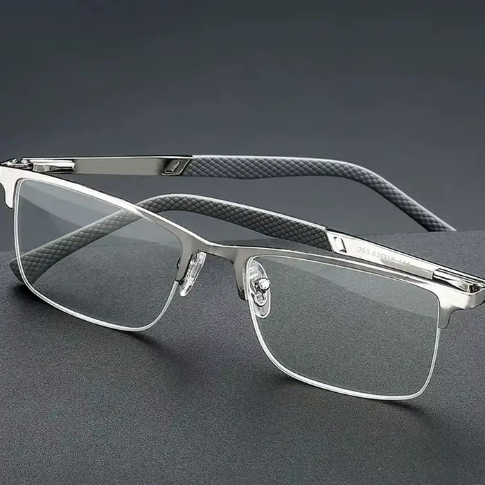 May Flower lunettes de lecture hommes Anti-lumière bleue métal demi-monture presbytie