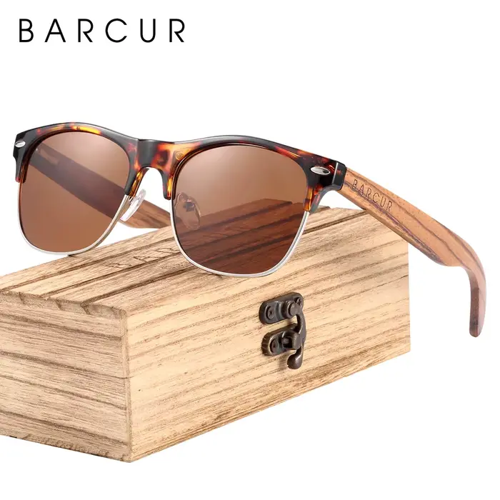 BARCUR – lunettes de soleil polarisées noires en ébène, zèbre, en bois naturel, pour hommes, pour co