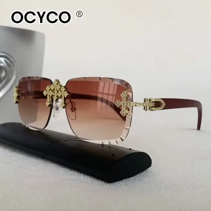 Lunettes de soleil carrées sans bords pour hommes