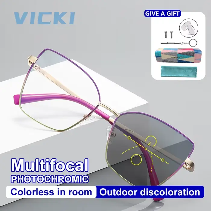 VICKI papillon grand cadre femmes multi-focus lunettes progressives mode Anti-lumière bleue personnalité
