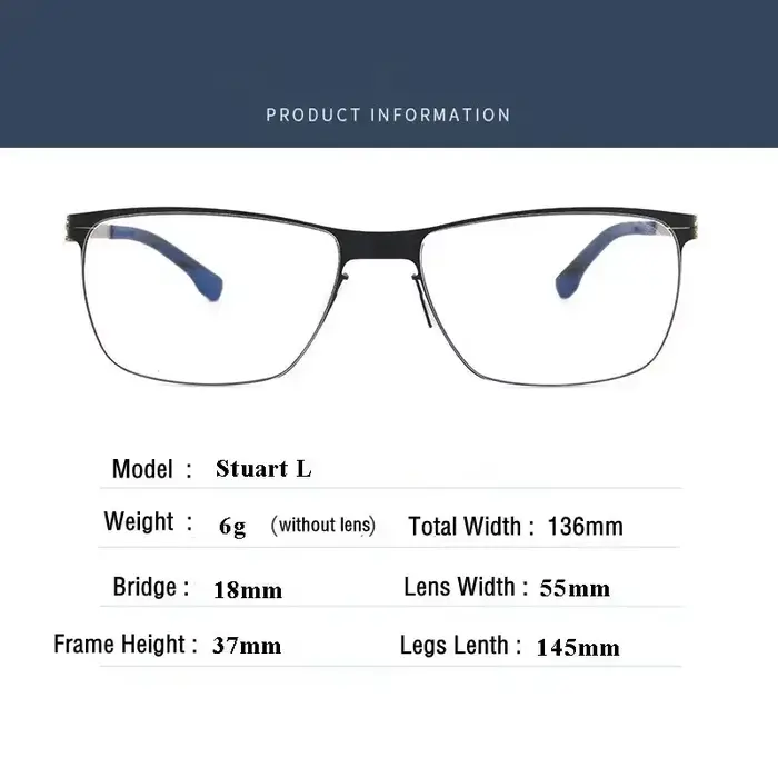 Lunettes médicales StuartL en acier inoxydable pour hommes et femmes