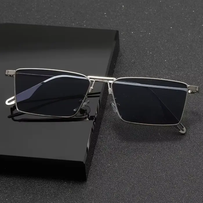 Lunettes de soleil unisexes rectangulaires en métal, personnalisables, simples et tendance, style rétro européen et américain