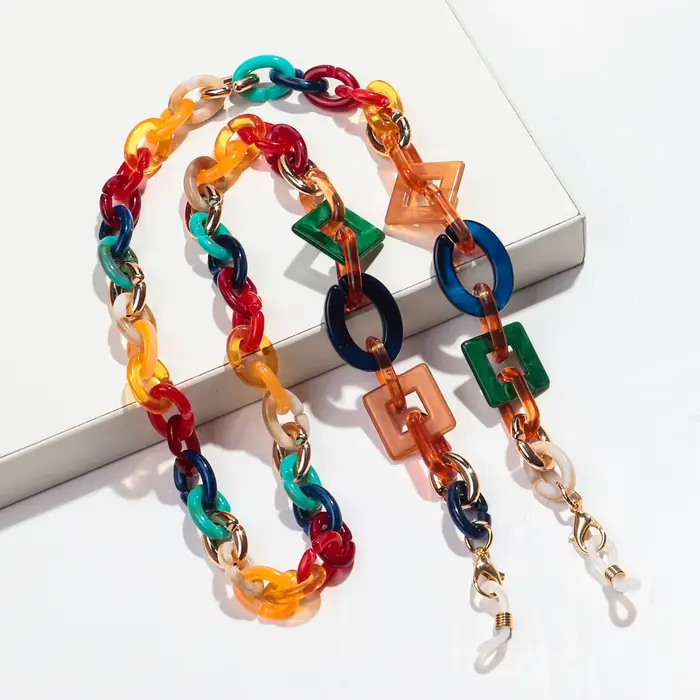 Chaîne de lunettes en acrylique colorée style Boho pour femmes, lanière géométrique en résine, chaîn