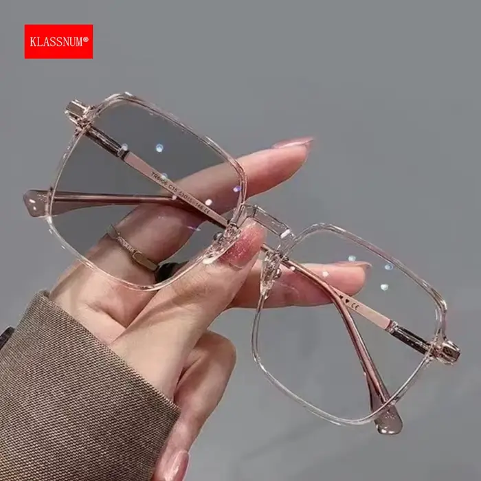 KLASSNUM femmes Transparent Anti lumière bleue lunettes photochromiques grand cadre ordinateur
