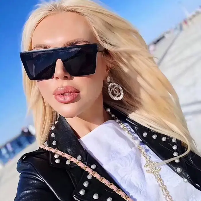 Lunettes De soleil carrées surdimensionnées noires De luxe pour femmes