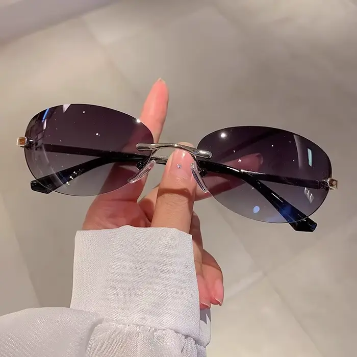Lunettes de soleil sans monture pour femmes, ovales, de marque des années 2000, de styliste, Y2k, en