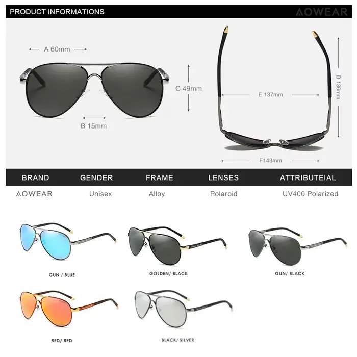 AOWEAR Aviation lunettes De soleil polarisées hommes conduite miroir lunettes De soleil mâle marque 