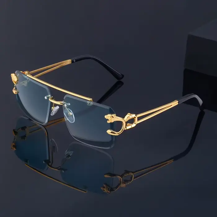 Lunettes de soleil vintage de luxe dorées, style punk sans monture, haut de gamme, pour hommes et fe
