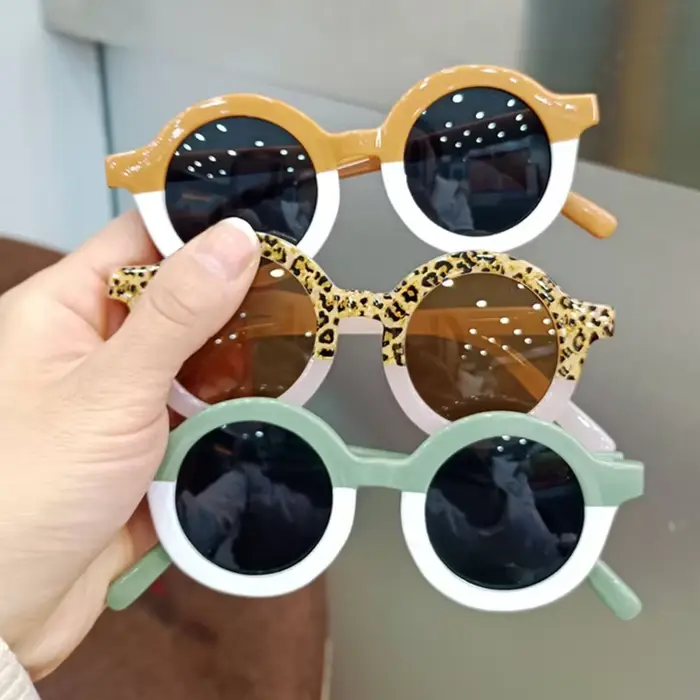 Enfants mignon dessin animé lunettes de soleil rondes fille garçon léopard Double couleur Vintage