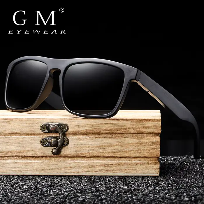 Nouvelles Arrivées GM – Lunettes de Soleil Polarisées Noires en Bois pour Hommes
