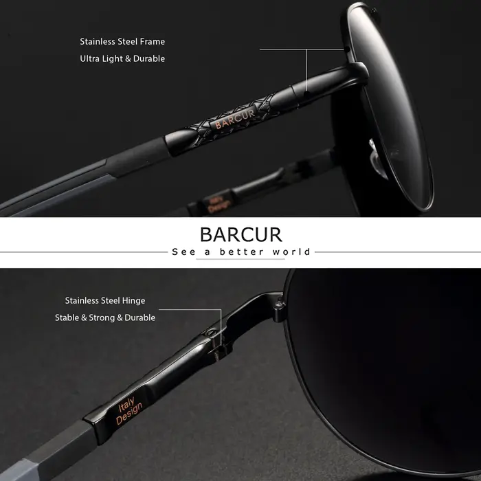 BARCUR – lunettes De soleil polarisées pour hommes et femmes, Protection UV400, pour la conduite