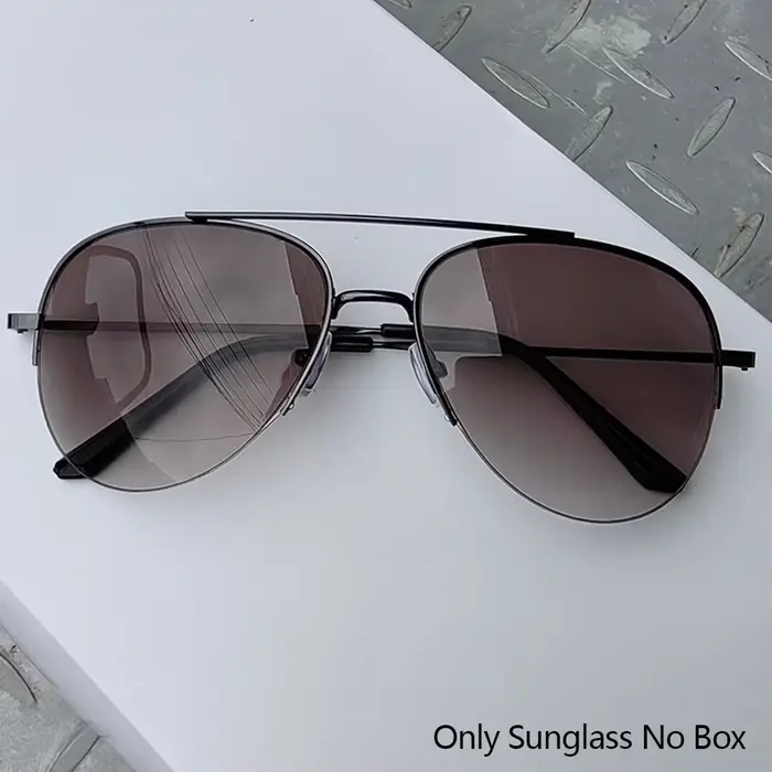 Lunettes de soleil classiques à la mode pour hommes, aviateur semi-sans monture, grand cadre en méta