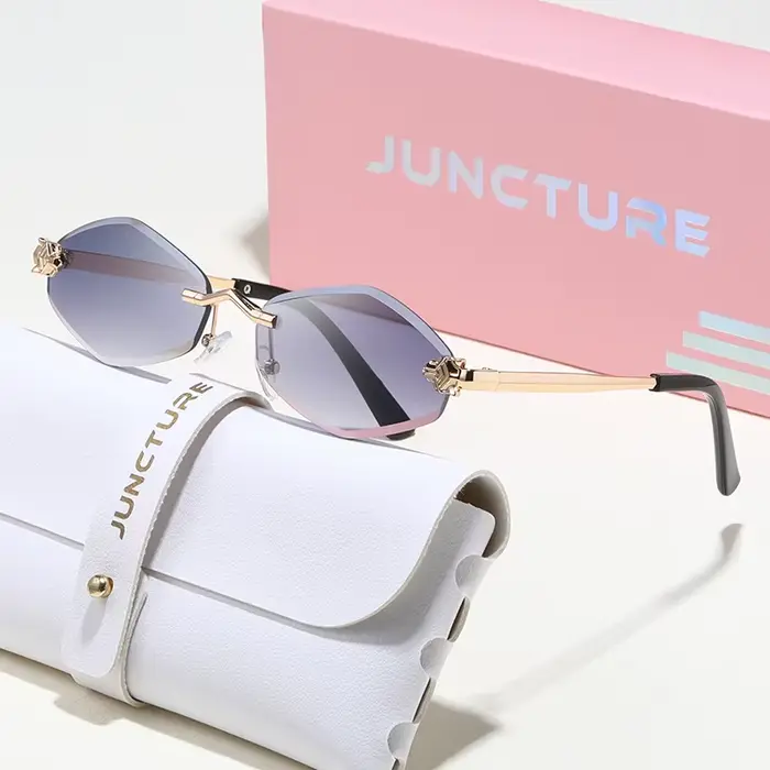 JUNCTURE mode petites lunettes de soleil polygonales pour femmes marque de luxe sans monture marron 