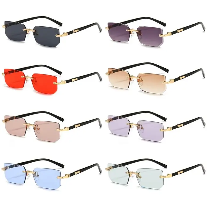 Lunettes de soleil rectangulaires sans monture pour hommes et femmes