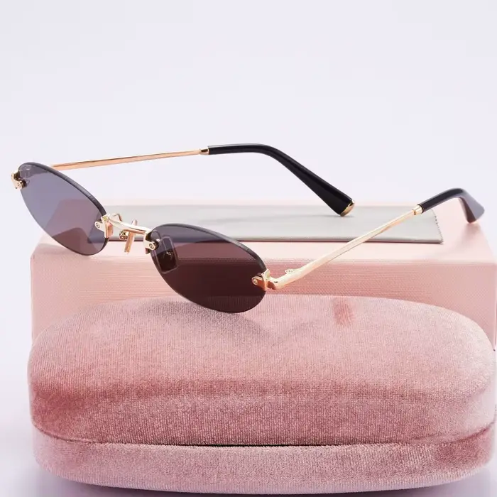 Lunettes de soleil sans monture dégradées, petites, ovales, de créateur, pour femmes et hommes, prot