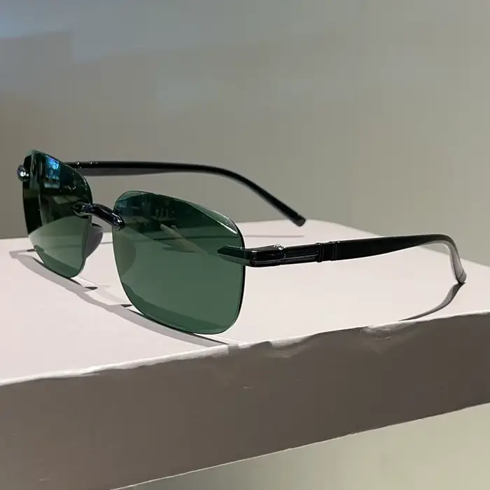 Lunettes de soleil pilote pour hommes, marque de luxe, Vintage, sans bords, monture Flexible, légère