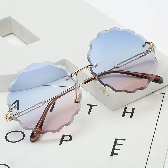 Lunettes de soleil rondes de luxe femmes 2020 Vintage marque concepteur sans monture nuances lunette
