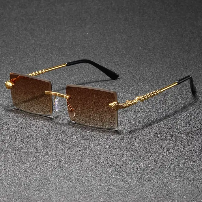 Lunettes de soleil rectangulaires sans cadre, branches à tête de serpent, lunettes tendance cool, le